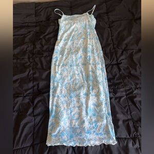 Elegant Blue Floral Long Dress